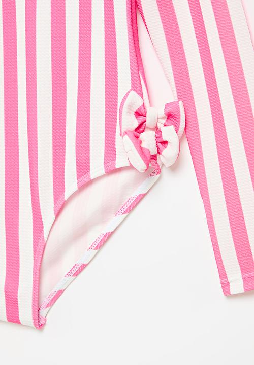 Pop Candy - Striped one piece swimsuit-pink & white