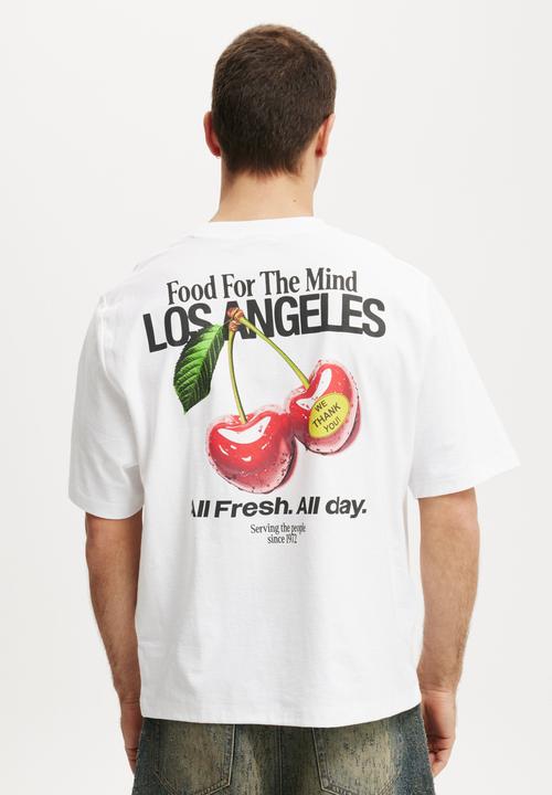 Cotton On - Cropped Fit Graphic T-shirt - White/Cherries