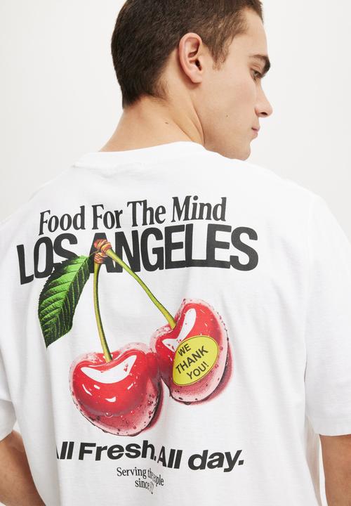 Cotton On - Cropped Fit Graphic T-shirt - White/Cherries