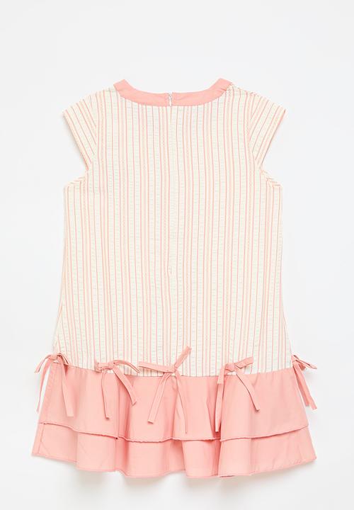 Pop Candy - Cap sleeve dress with bow details - ecru/pink/pink stripes