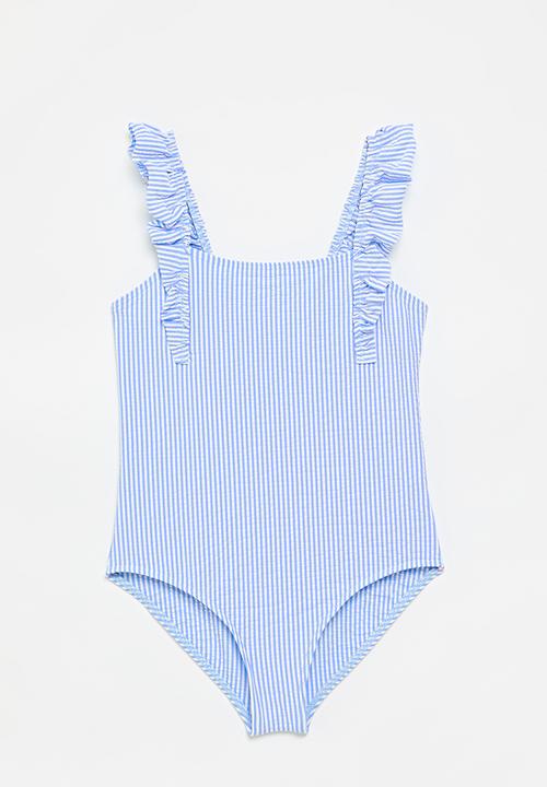 Pop Candy - Ruffle one piece swimsuit - light blue stripe