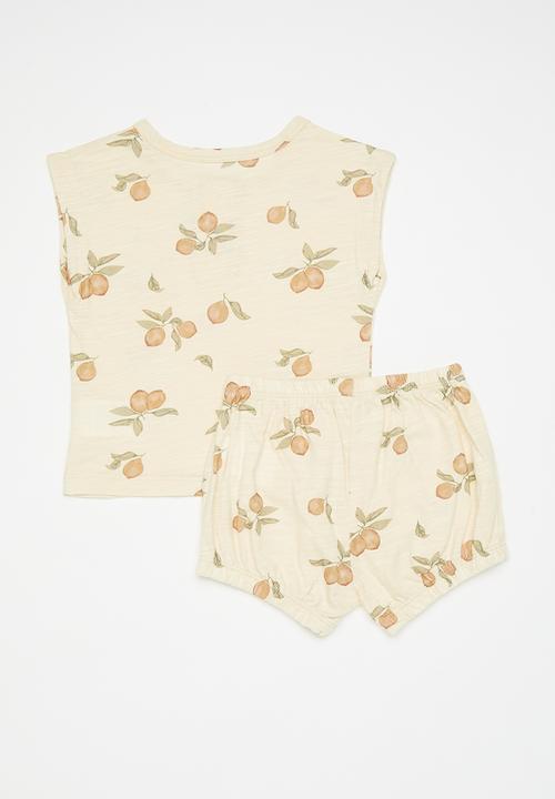 Pop Candy - Shorts & tee set - light orange & neutral