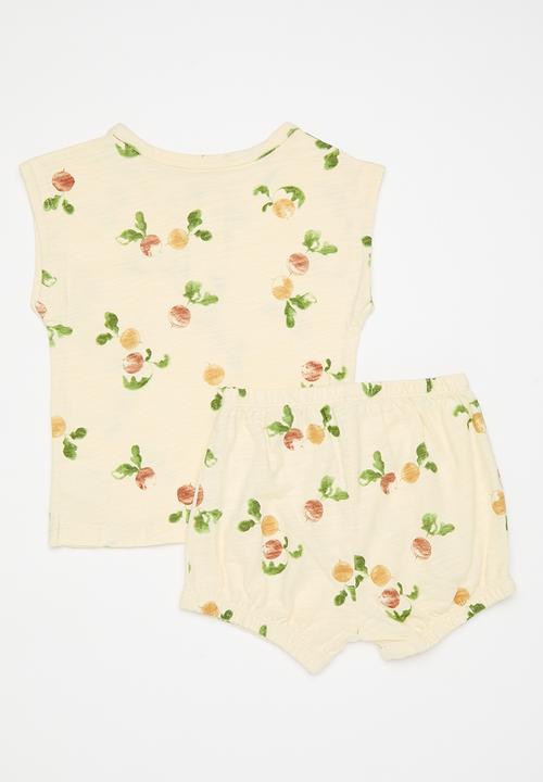 Pop Candy - Floral tee & bloomer shorts - pale yellow