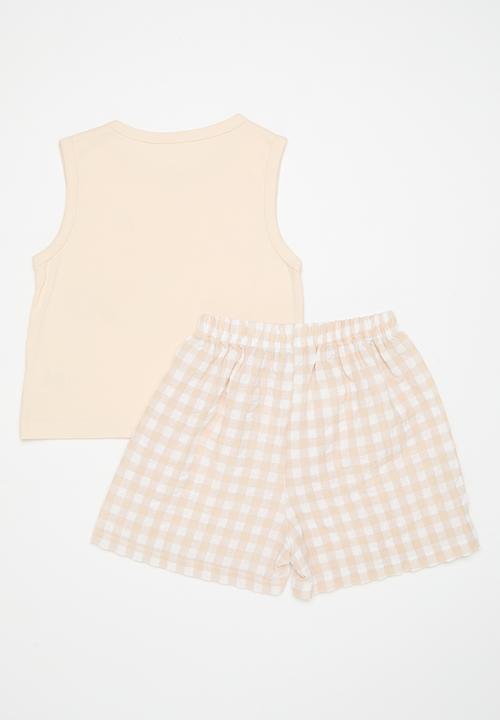 Pop Candy - Placement print vest with shorts - neutral/neutral gingham