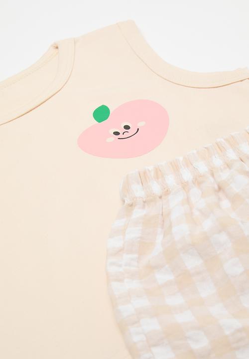 Pop Candy - Placement print vest with shorts - neutral/neutral gingham