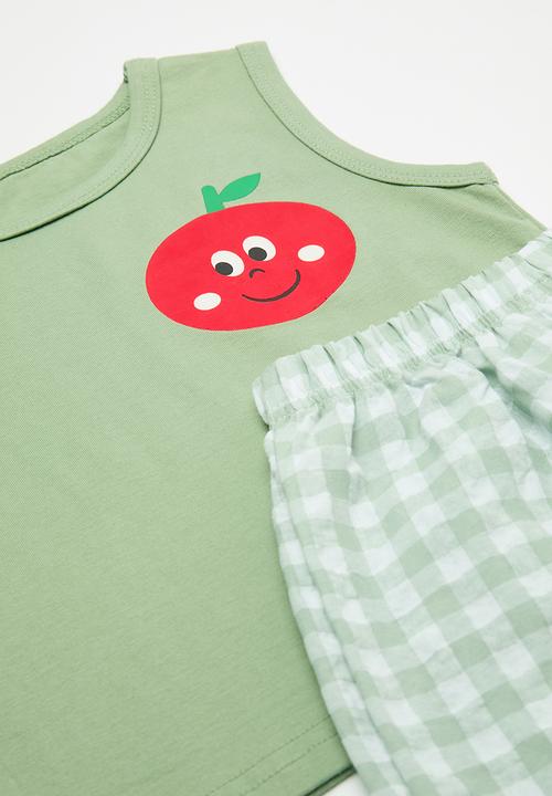 Pop Candy - Placement print vest with shorts - green/green gingham