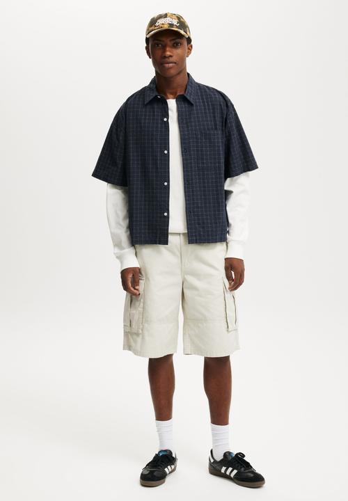 Cotton On - Darcy Short Sleeve Shirt - Navy Grid Check