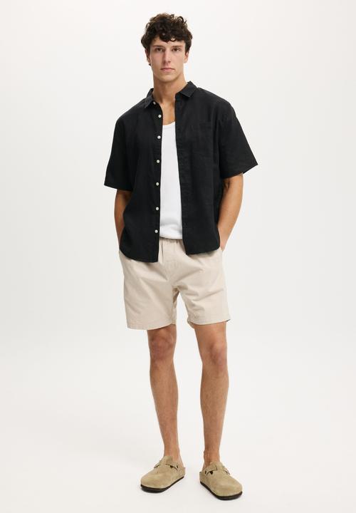 Cotton On - Relaxed Linen Short Sleeve Shirt - Black
