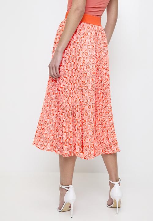 Steve Madden - Ladies paige pleated midi skirt - tangerine