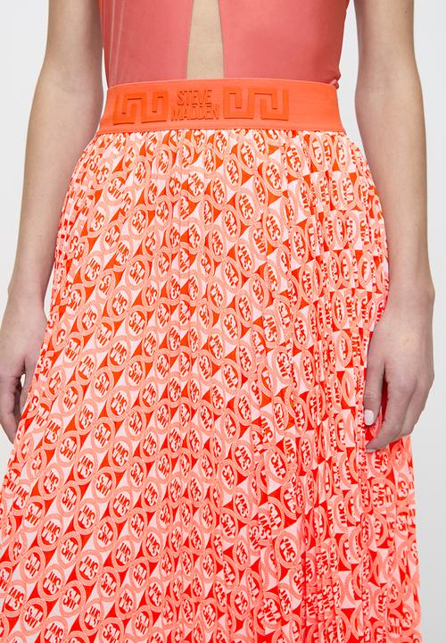 Steve Madden - Ladies paige pleated midi skirt - tangerine