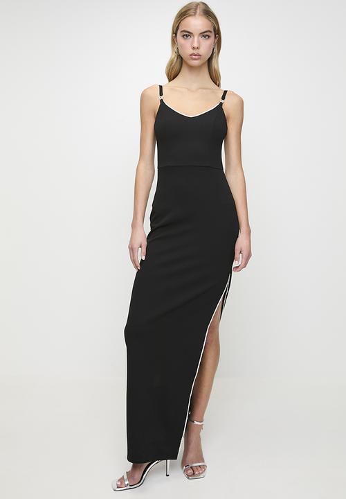 SISSY BOY - Skip A Beat: Maxi Dress, High Slit And Pearl Diamante Trim - Black