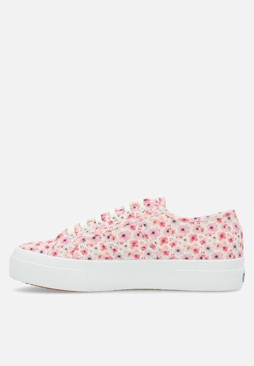 SUPERGA - 2740 watercolour mid platform - flower print - aah white avorio pink