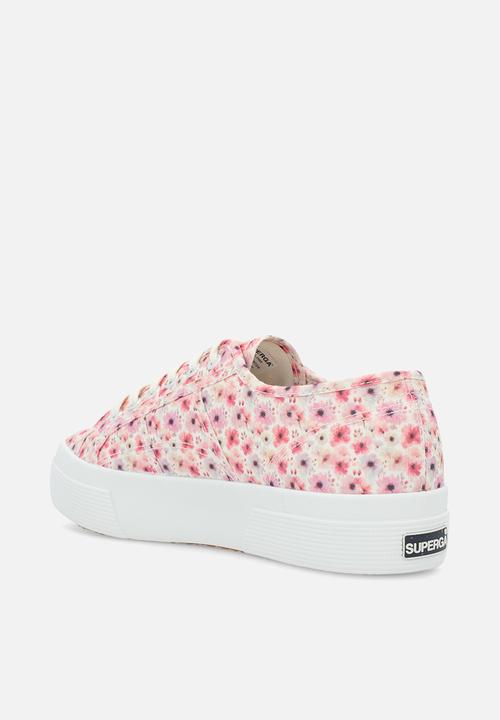 SUPERGA - 2740 watercolour mid platform - flower print - aah white avorio pink