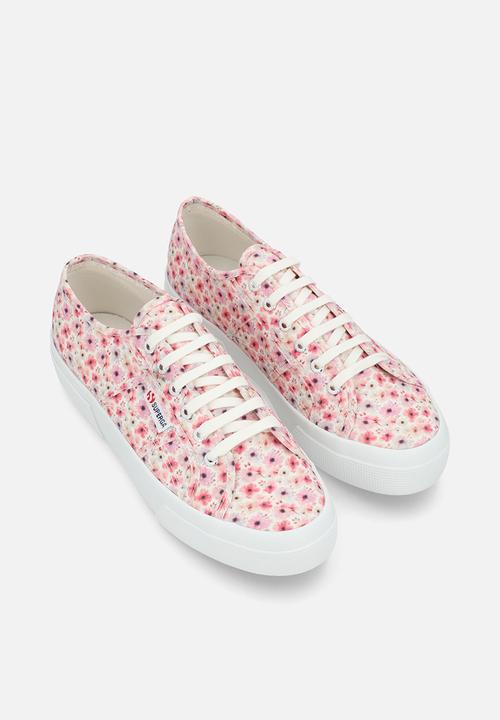 SUPERGA - 2740 watercolour mid platform - flower print - aah white avorio pink
