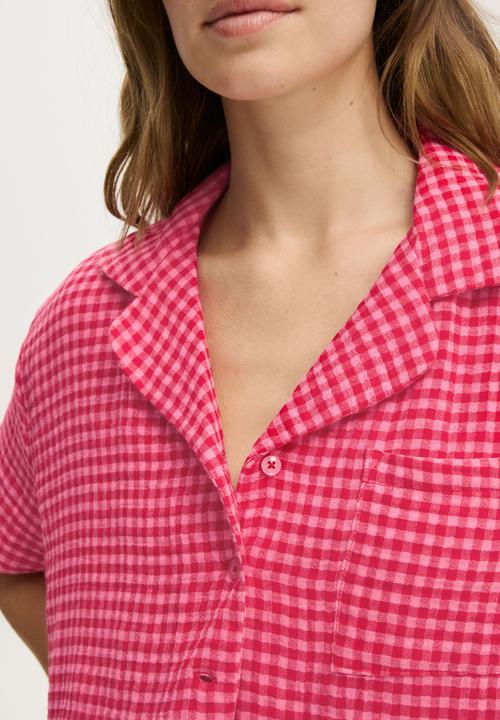 Cotton On - Relax short sleeve sleep set - flossy gingham pink/spicy red