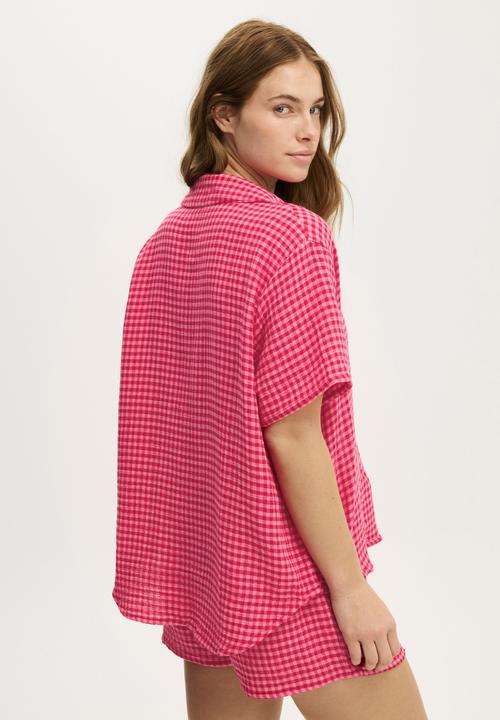 Cotton On - Relax short sleeve sleep set - flossy gingham pink/spicy red