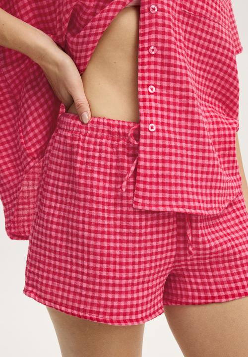 Cotton On - Relax short sleeve sleep set - flossy gingham pink/spicy red