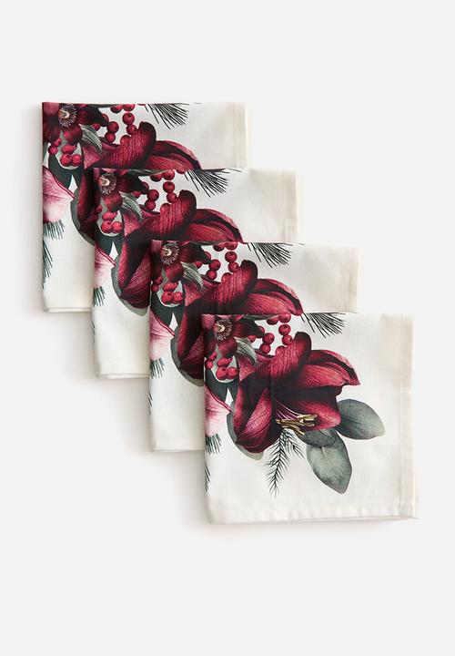 H&M - 4-Pack napkins - white/amaryllis