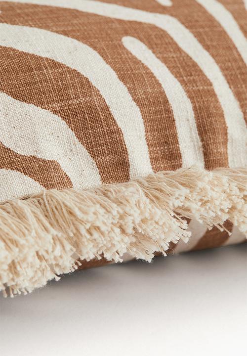H&M - Fringed linen-blend cushion cover - light brown/zebra print