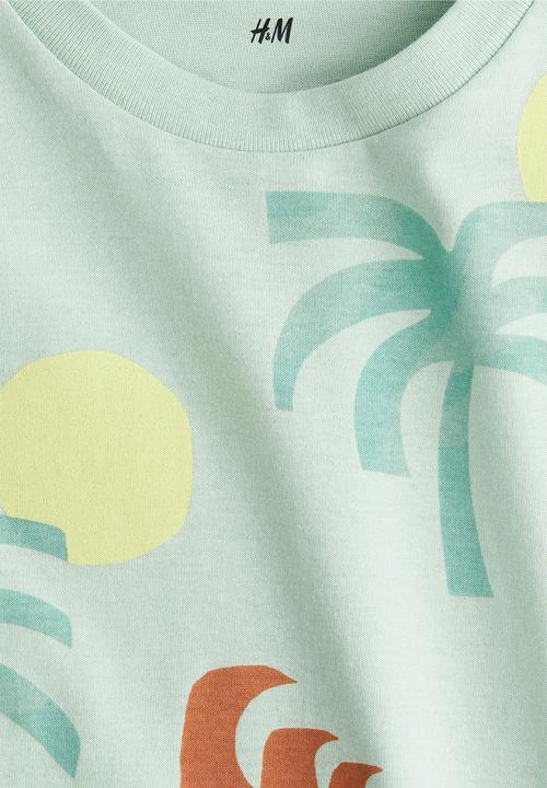 H&M - Printed T-shirt - light green/palm trees 