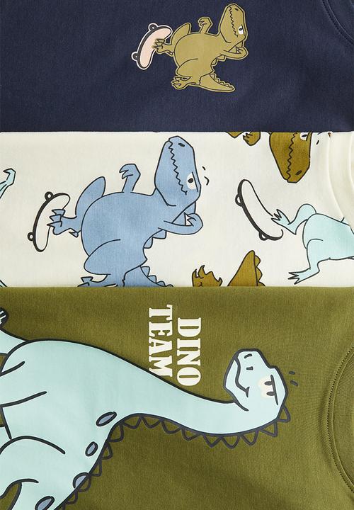 H&M - 3-Pack printed T-shirts - khaki green/dinosaurs