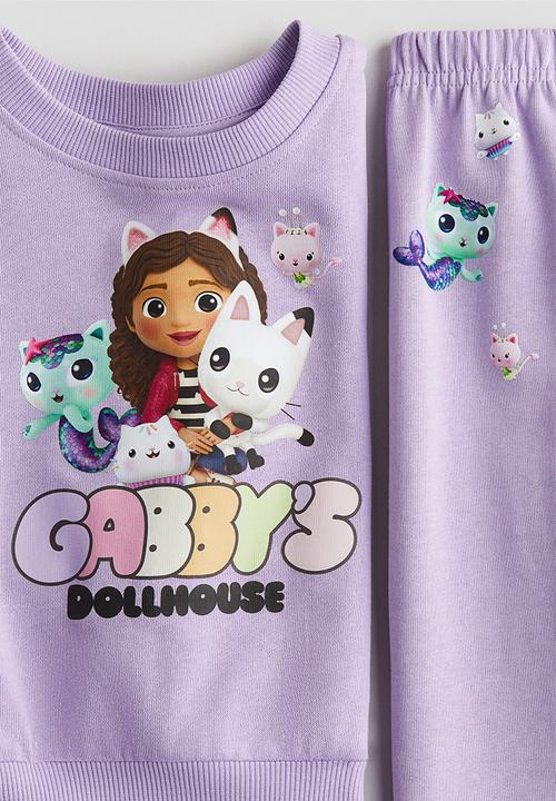 H&M - 2-Piece printed sweatshirt set - purple/gabby's dollhouse