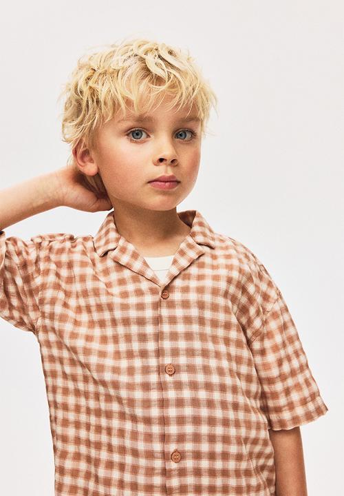 H&M - Cotton-blend resort shirt - powder pink/checked 