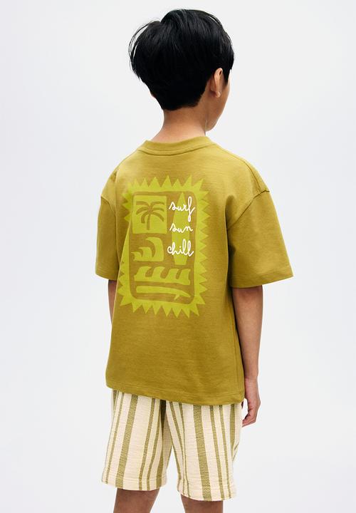 H&M - Loose-fit printed T-shirt - olive green/surf sun chill