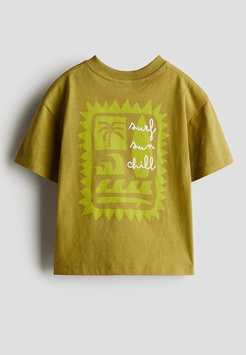 H&M - Loose-fit printed T-shirt - olive green/surf sun chill