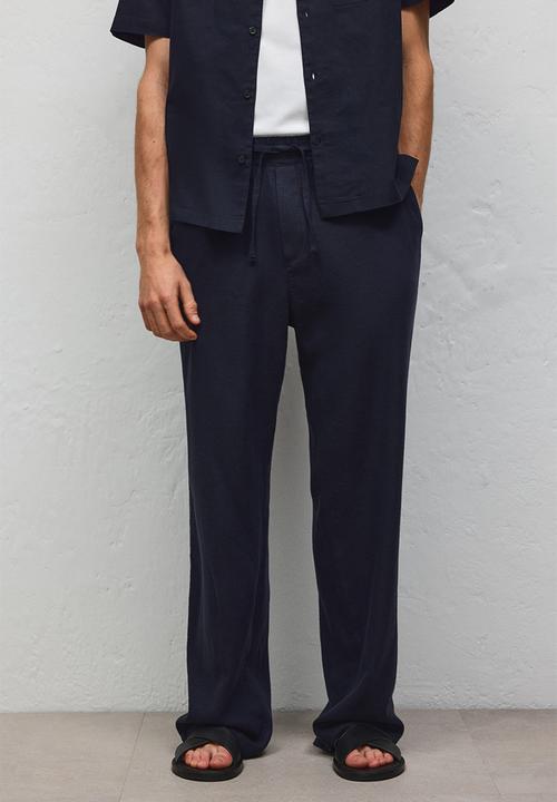 H&M - Relaxed fit linen-blend trousers - navy blue