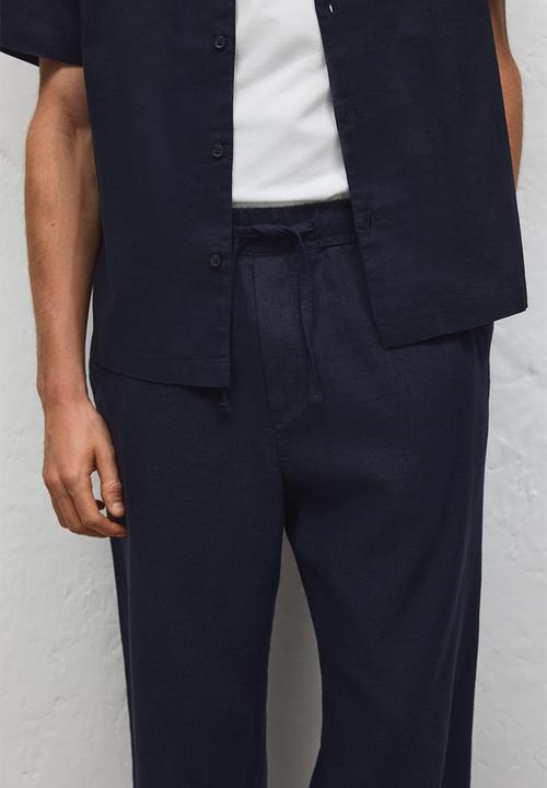H&M - Relaxed fit linen-blend trousers - navy blue