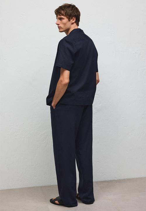 H&M - Relaxed fit linen-blend trousers - navy blue