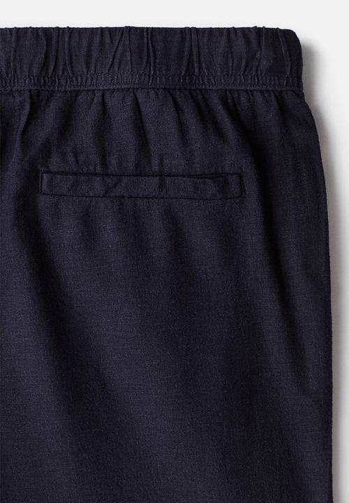 H&M - Relaxed fit linen-blend trousers - navy blue