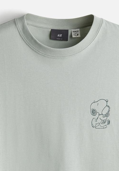 H&M - Loose fit printed t-shirt - green/snoopy