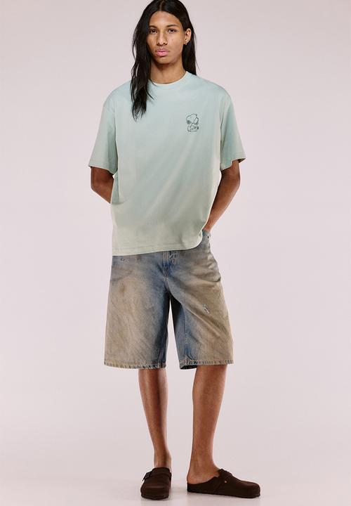 H&M - Loose fit printed t-shirt - green/snoopy