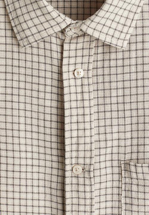 H&M - Oversized fit short-sleeved linen-blend shirt - beige checked