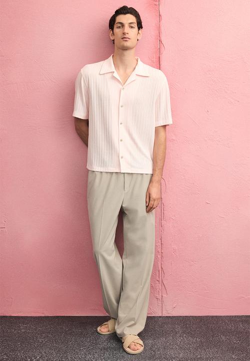 H&M - Loose fit rib-knit resort shirt - pink