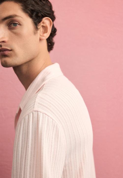 H&M - Loose fit rib-knit resort shirt - pink