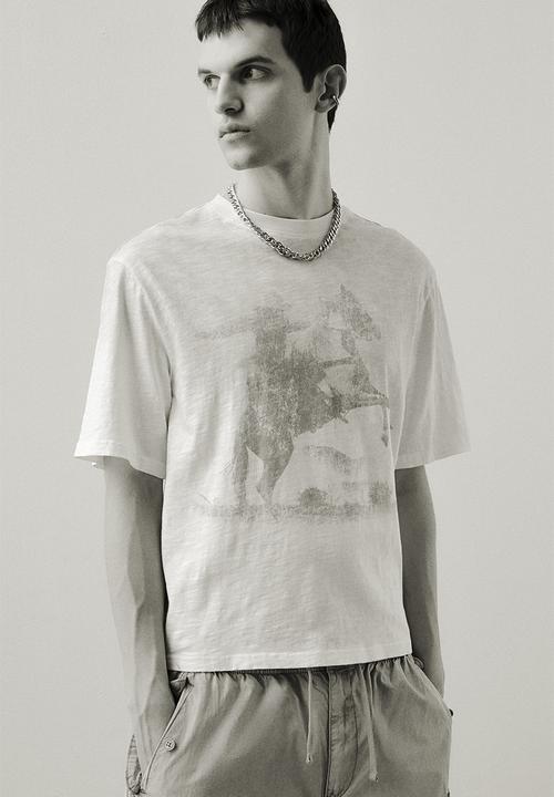 H&M - Oversized fit t-shirt - white/cowboy