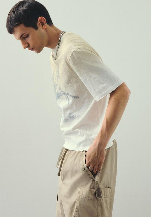 H&M - Oversized fit t-shirt - white/cowboy