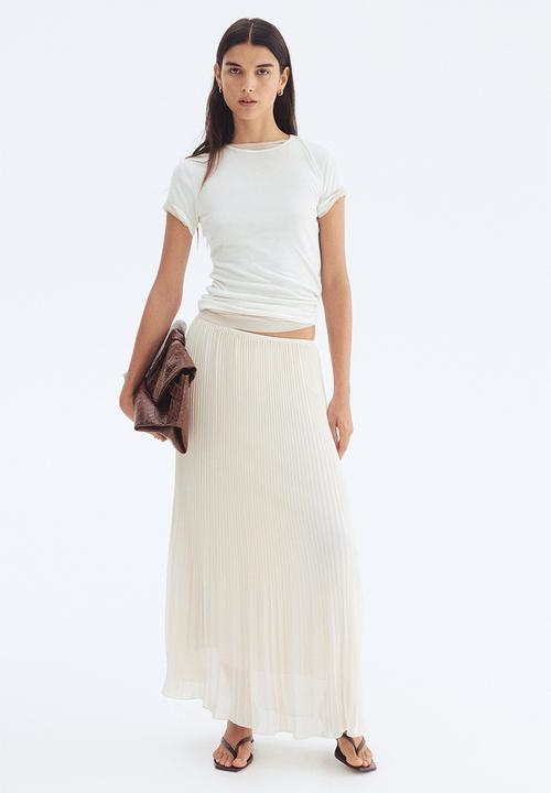 H&M - Pleated chiffon skirt - cream 