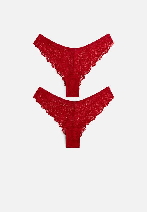 H&M - 2-Pack lace brazilian briefs - red