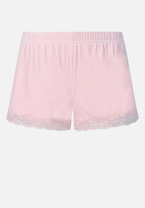 Hunkemoller - Short velours scallop lace - pink
