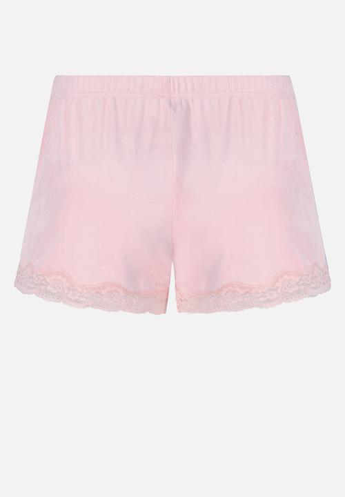 Hunkemoller - Short velours scallop lace - pink