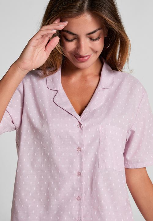 Hunkemoller - Jacket short sleeve cotton dobby - pink