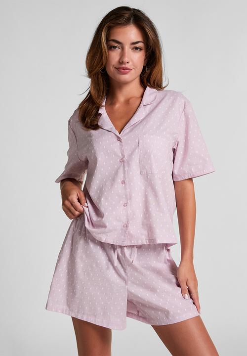 Hunkemoller - Jacket short sleeve cotton dobby - pink