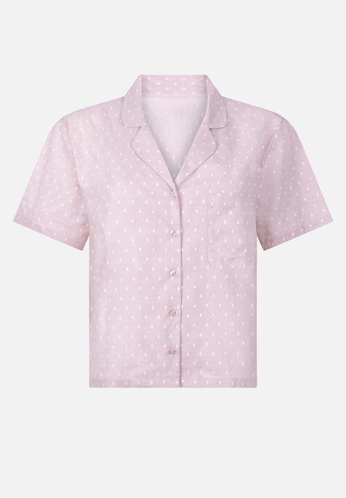 Hunkemoller - Jacket short sleeve cotton dobby - pink