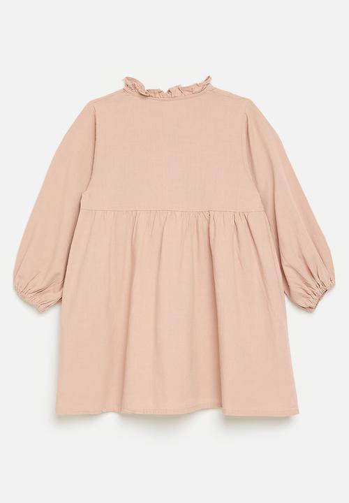 Pop Candy - Pin tucked bib dress with ruffle collar - pink