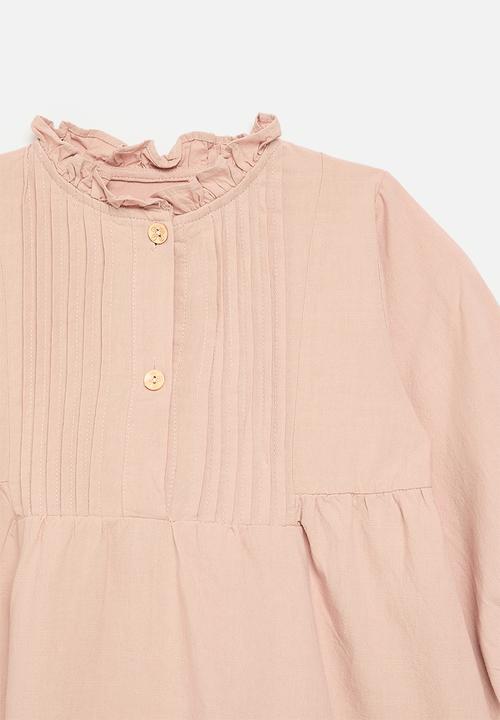 Pop Candy - Pin tucked bib dress with ruffle collar - pink