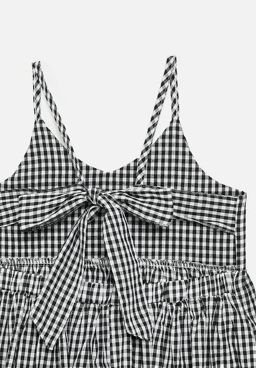 Pop Candy - Back tie gingham sun dress - black